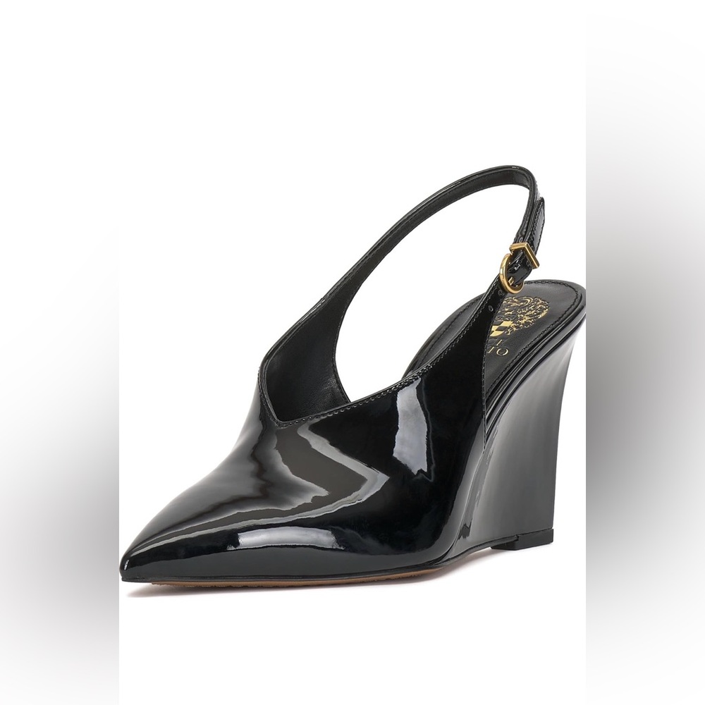 Vince Camuto Black Patent Wedge Slingbacks